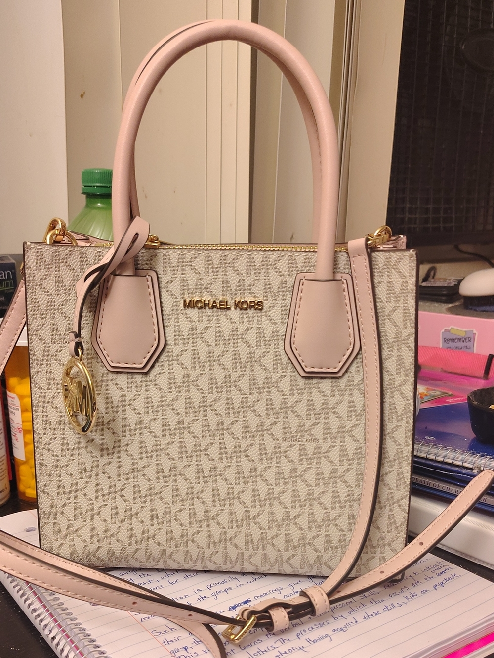 Brand New Michael Kors Pink and Signature Logo Crossbody Satchel